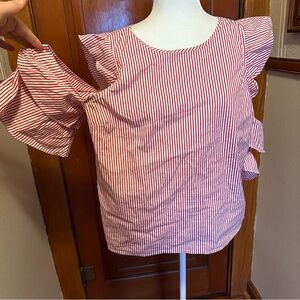 Last chance Red/White Stripe Cold Shoulder Tee